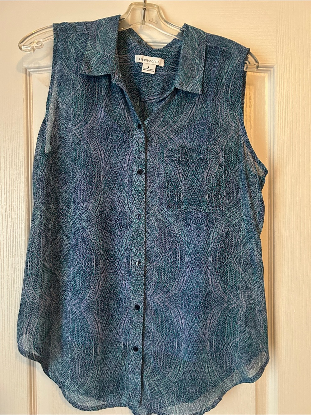 Liz Claiborne Teal and Blue Sleeveless Button-Down Shirt